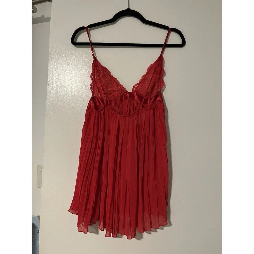 Vtg Victoria’s Secret Lingerie Red‎ Sheer Lace Satin Bow Sexy Women’s Sz M